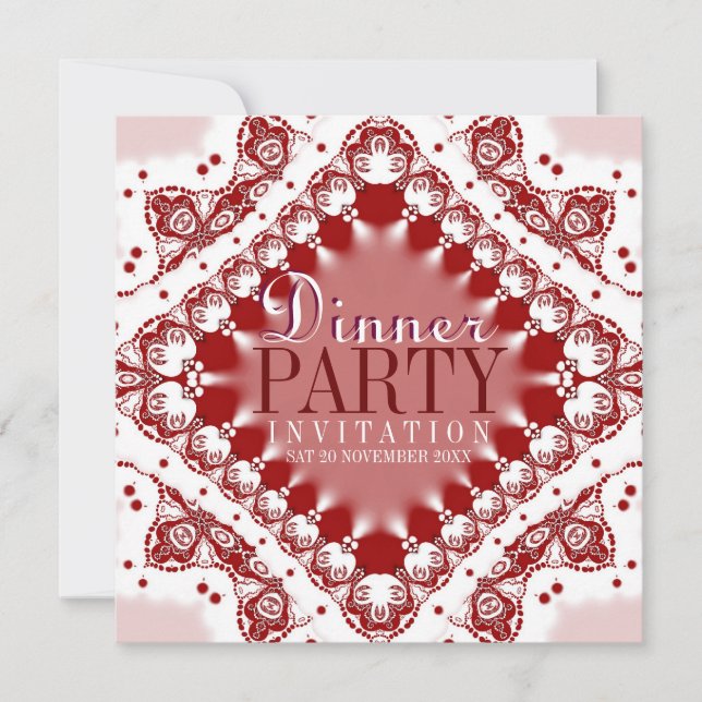 Batik Lace Rouge Blanc Dîner Fête Invitations (Devant)