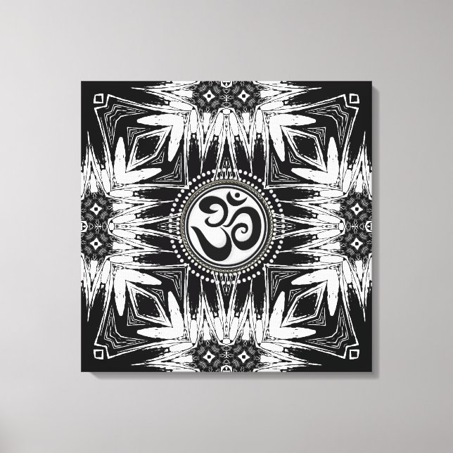 Batik noir blanc Signe Om Mandala Toile Nouvel Âge (Recto)