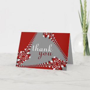 Batik Red Silver Merci Gracias Merci Danke Card