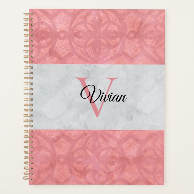 Batik Rose Ruddy Et Aquarelle Gris Monogramme (Devant)