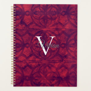 Batik rouge profond Élégant Monogramme Nom Planifi