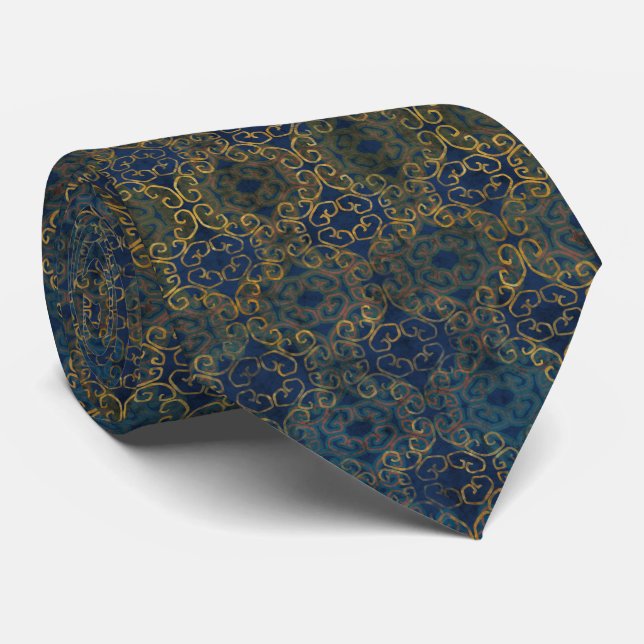 Batik Scroll Midnight Blue Cravate (Roulé)