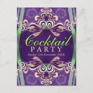 Batik Twist Green Purple Cocktail party Invitation