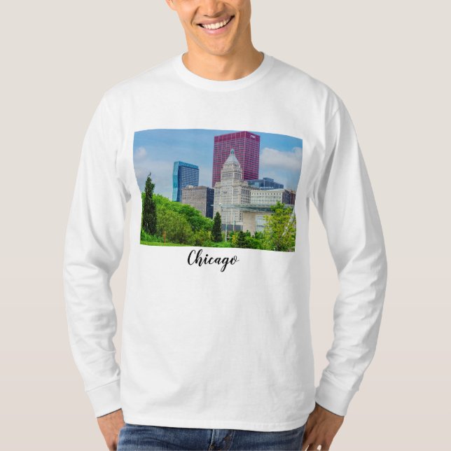 Bâtiments À Chicago T-Shirt Long Sleeve (Devant)