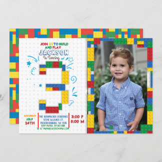 Bâtiments Blocs Birthday Bricks 3 ans Invitation
