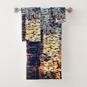 Bâtiments de la ville bleue en mosaïque avec relie