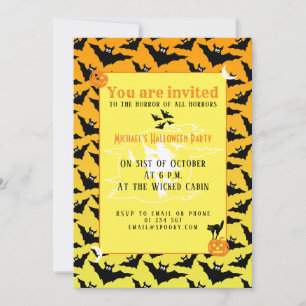 Bats noirs orange Invitation motif d'Halloween