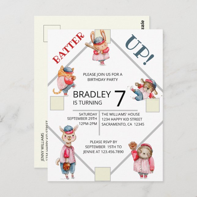 Batter Up! Invitation pour l'anniversaire des garç (Devant / Derrière)