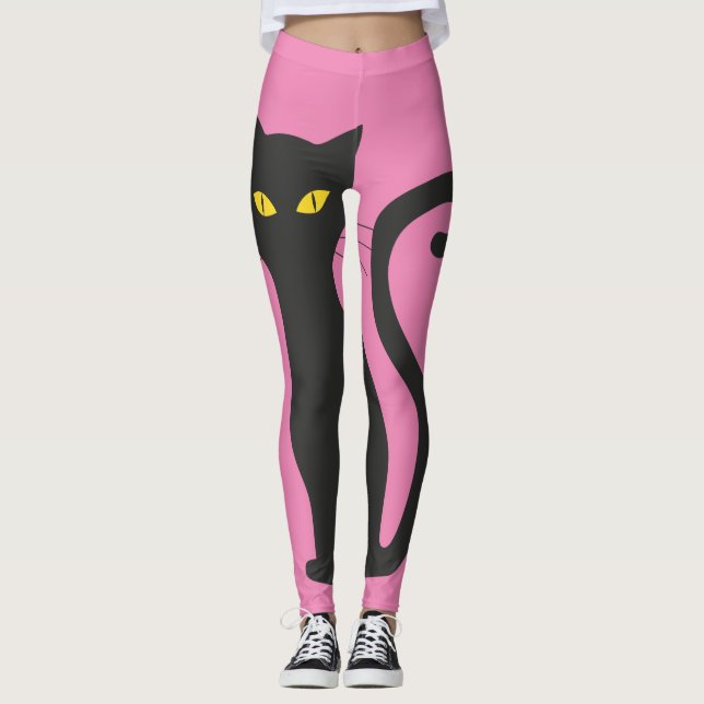 BATTERIE NOIRE CHAT & PINK leggings YOGA PANTS (Devant)