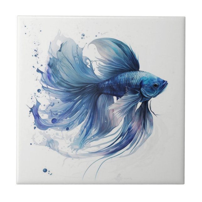 Battre Poisson Bleu Aquarelle Carreaux en céramiqu (Devant)