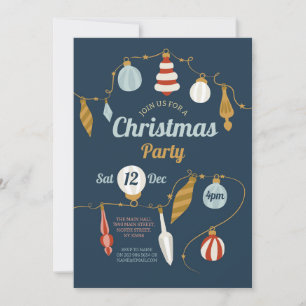 Baubles Noël Invitation Vintage Gold Navy