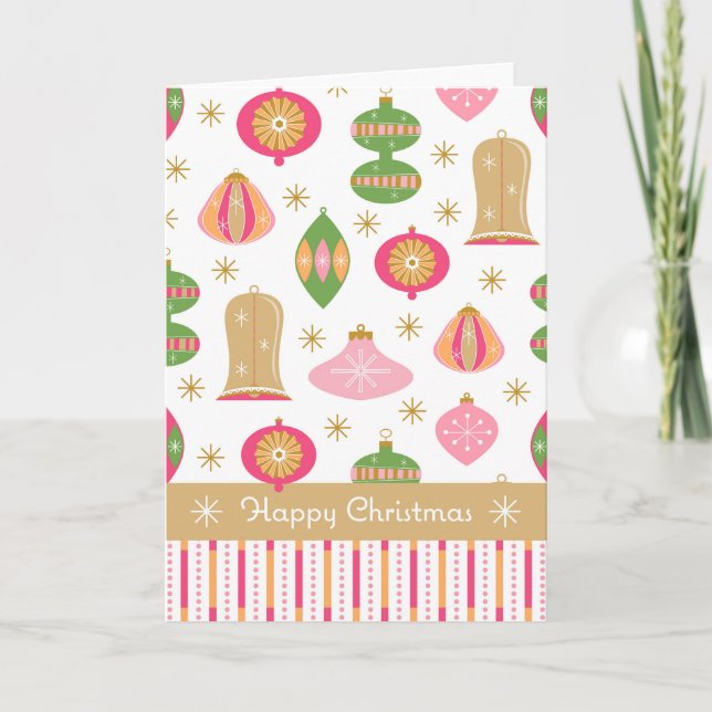 Baubles Rétro / Carte de Noël Ornementale - Rose (Devant)