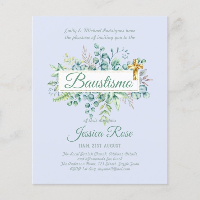 Baustismo Invitation Eucalyptus BUDGET Vert (Devant)