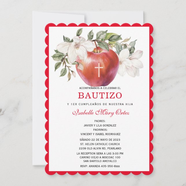 Bautismo y Primer Cumpleaños de Manzan Invitations (Devant)