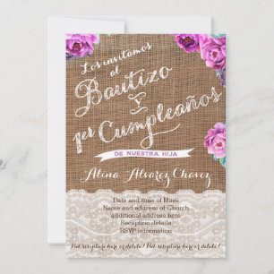 Bautizo 1er Cumpleaños, invitation espagnol Castel