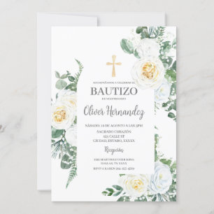 Bautizo Floral Blanc Invitation Espagnole