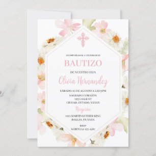 Bautizo Floral rose Invitation espagnole