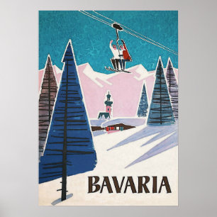 Bavière Allemagne, affiche ski Vintage