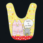 Bavoir Bib Baby 1er Hanoukka/Chanukah/Chat Rose/<br><div class="desc">1er cadeau Hanoukka/Chanukah bib pour bébé,  Rose/Chat,  Souris Gris ! Design recto-verso. Supprimez le texte "Sarah's 1st Hanoukka!" et personnalisez avec votre couleur de police,  taille,  style et libellé préférés! Merci de vous être arrêté et de faire du shopping. Toujours apprécié ! Heureux Hanoukka/Chanukah :)</div>