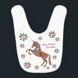 Bavoir Magique Unicorn Mystical Birthday Personnaliser<br><div class="desc">Magical Unicorn Mystical Birthday Personnalisez Baby Bib donnez cette Unicorne colorée magique debout parmi la belle fleur à un enfant que vous aimez. Il a un aspect numérique métallique. Personnalisez-le avec leur nom.</div>