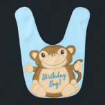 Bavoir Monkey Birthday Party Blue<br><div class="desc">Ce thème design de la collection de Baby showers de singes qui met en vedette un singe tout simplement adorable sur une palette de couleurs rose, bleu ou vert célèbre votre anniversaire et Baby shower très spécial. Personnalisez ceci plus loin avec les détails de votre fête d'anniversaire et de votre...</div>