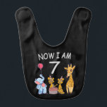 Bavoir Now I, 7 ans d'or 7th Birthday<br><div class="desc">Joyeux anniversaire. Funny and lovely Kids Birthday design with a cute Elephant,  two ferrets and a girafe celebrating your birthday at the zoo.</div>