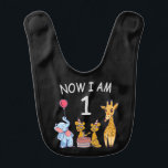 Bavoir Now I le 1er jour du Birthday<br><div class="desc">Joyeux anniversaire. Funny and lovely Kids Birthday design with a cute Elephant,  two ferrets and a girafe celebrating your birthday at the zoo.</div>