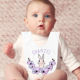 Bavoir Purple Petite Lapin Fleur Personnalisée Bébé bébé