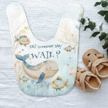 Bavoir Quelqu'un a dit Wail Funny Whale<br><div class="desc">Drôle bib bébé baleine écrit avec plaisir jouer sur les mots, "Est-ce que quelqu'un a dit Wail ?" Aquarelle naturelle et douce en bleu et beige avec baleines, poissons et coraux sous la mer. Un cadeau parfait pour un cadeau de baby shower à thème sous la mer. Pour coordonner les...</div>