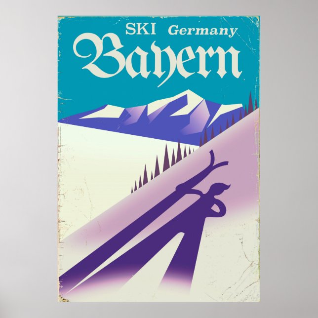 Bayern Allemagne vintage Ski vacances poster (Devant)