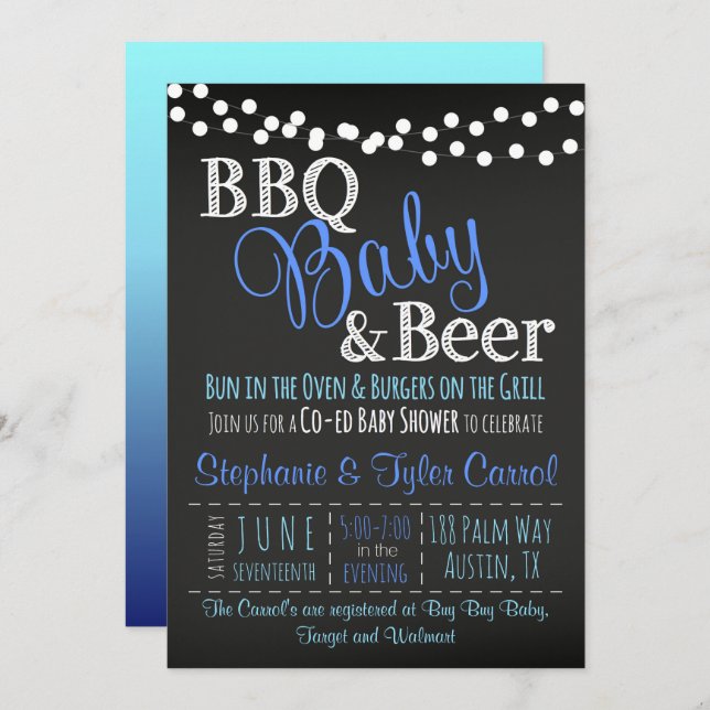 BBQ Baby and Beer Chalkboard Boy Shower Invitation (Devant / Derrière)
