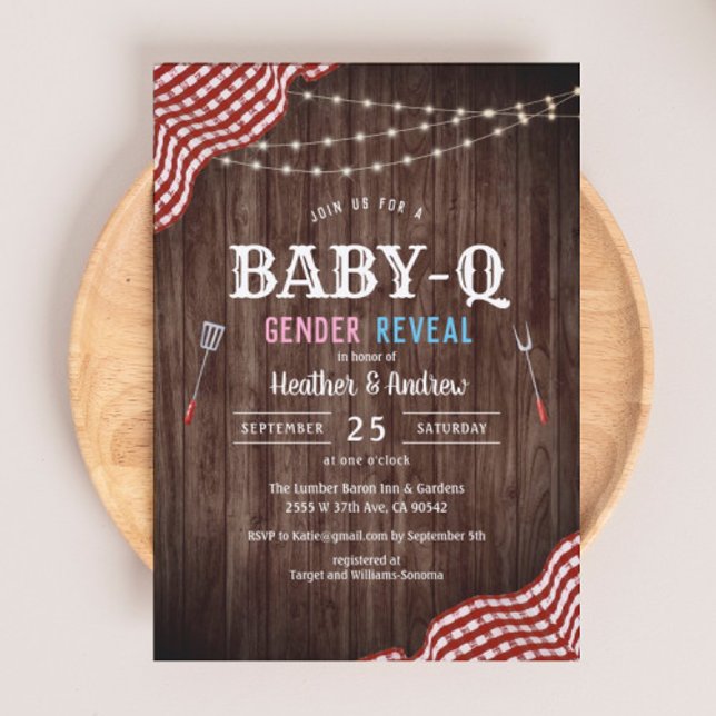 BBQ Baby shower Baby-Q Genre Reveillez Invitation (Créateur téléchargé)