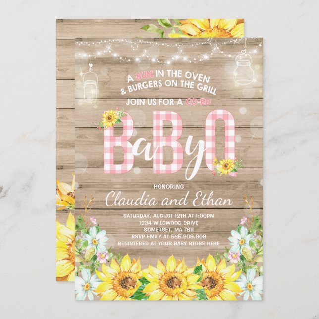 BBQ Baby shower Invitation bébé Q Couples Douche (Devant / Derrière)