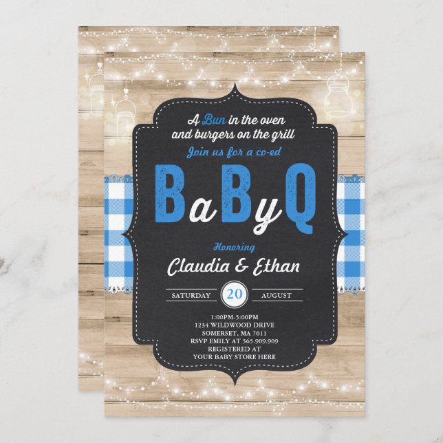 BBQ Baby shower Invitation bébé Q Couples Douche (Devant / Derrière)
