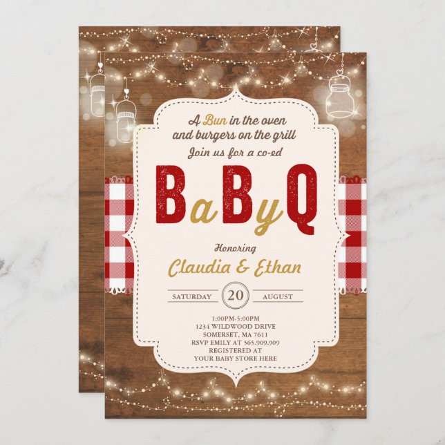 BBQ Baby shower Invitation bébé Q Couples Douche (Devant / Derrière)