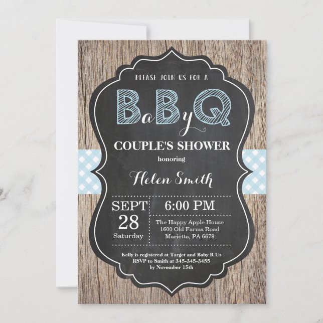 BBQ Baby shower Invitation Bébé Q Jardin Garçon (Devant)