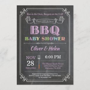 BBQ Baby shower Invitation Chalkboard Purple