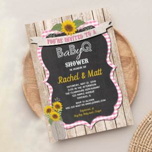 BBQ Baby shower invitation fille rose jaune