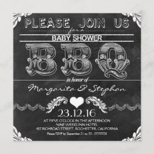 BBQ baby shower noir tableau noir invitations