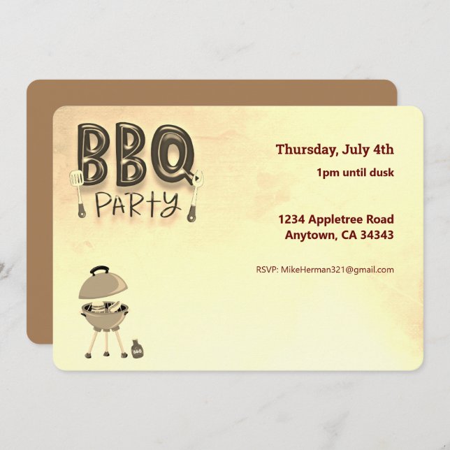 BBQ Barbecue Party Personnalisable Invitation d'ét (Devant / Derrière)