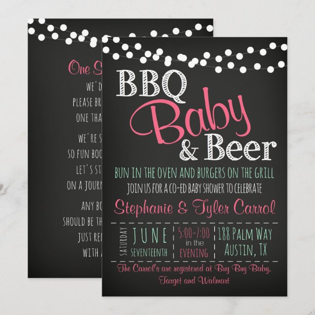BBQ Bière BaBy-Q Carte de livre et invitation à la (Devant / Derrière)