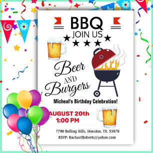 BBQ Bière Et Burgers Invitation Anniversaire