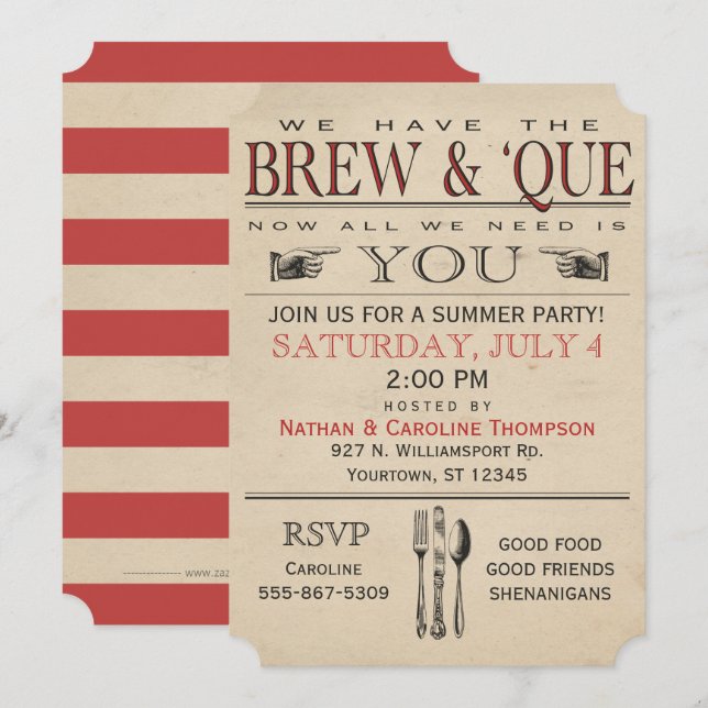 BBQ | Brew & 'Que Summer Party Invitation (Devant / Derrière)