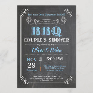 BBQ Couples Douche Invitation Chalkboard Bleu