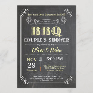 BBQ Couples Douche Invitation Chalkboard Jaune