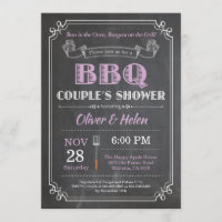BBQ Couples Douche Invitation Chalkboard Violet