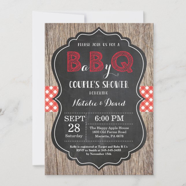 BBQ Couples Invitation Douche Bébé Q Jardin Bash (Devant)