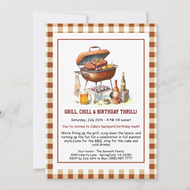 BBQ d'été Invitation d'anniversaire avec Jardin de (Devant)