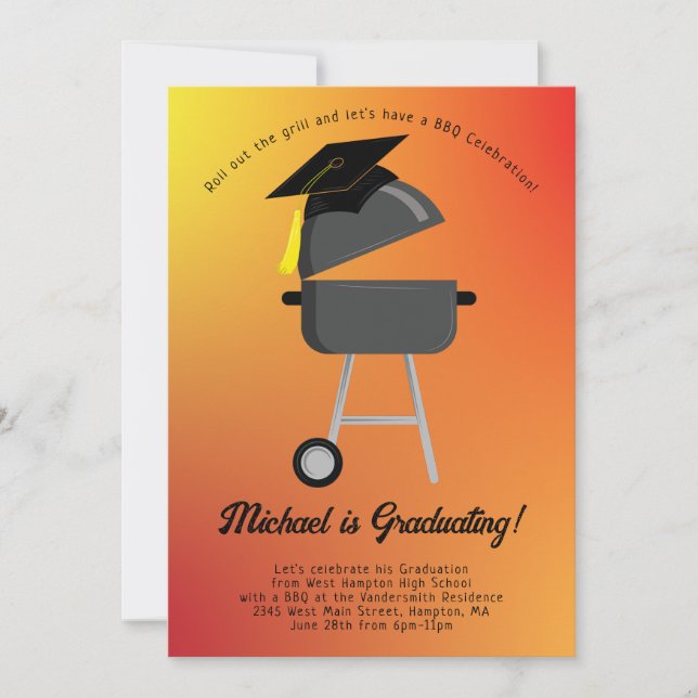BBQ Grill Graduation Party Invitation Cookout (Devant)