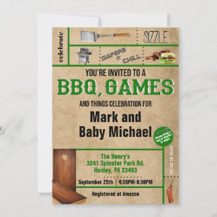 BBQ & Jeux Dads Baby shower Invitation